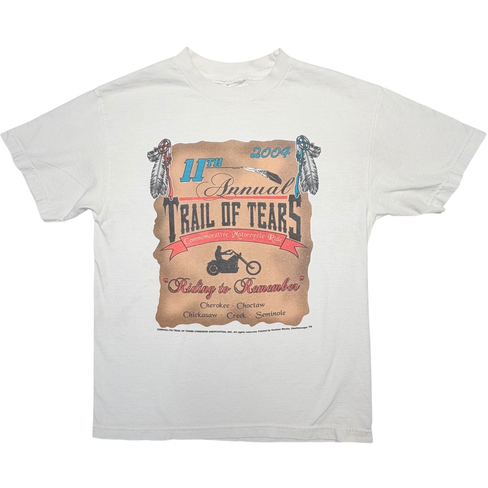 VTG Y2K 2004 Trail of Tears Large Shirt Cotton White Biker Motorcycle Ride Race